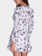 Random Floral Print Zip Back Lace-up Long Sleeve Mini Dress